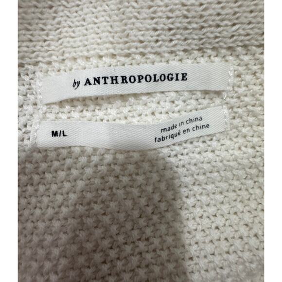 anthropologie  Ivory Knit Poncho Top Oversized V Neck Ruffle Hem Summer Layering - Picture 5 of 7